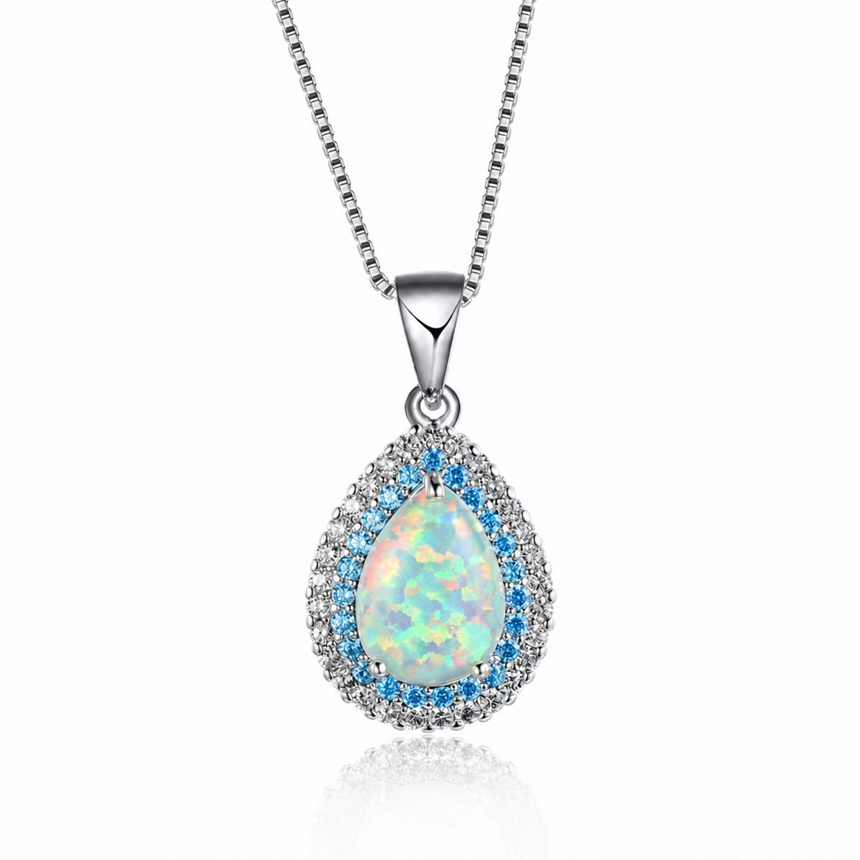 Bohemian Style Teardrop Australian Opal Blue Sea Pendant without measurement labels